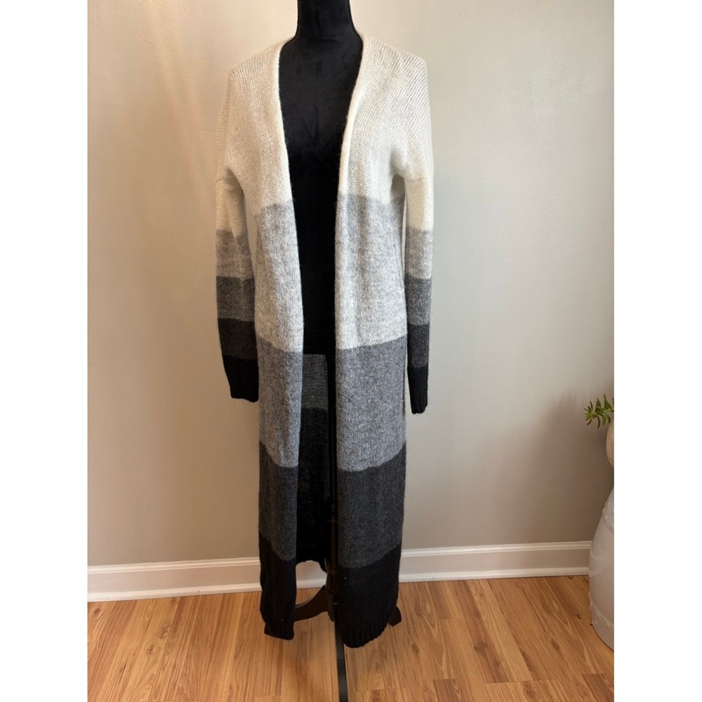 Cocogio Italy Women Longline Duster‎ Cardigan Grayscale Colorblock Knit Large